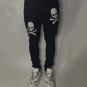 Mäns jeans y2k man svart stretchig mager smal fit borrbrev punk streetwear cyklistbyxor all-match denim blyertsbyxor208p