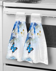 Towel Butterfly Petal Water Pattern Gradient Hand Microfiber Fabric Hanging For Bathroom Kitchen Quick Dry