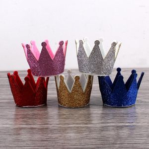 Accessori per capelli 120 pz/lotto 5 colori Born 3D Felt Kids Crown per ragazze Handmade Glitter Primo Compleanno Cappello