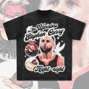 Curry Print American High Street Basketball Long Rleeve Krótki t-shirt Umyj stary mały dekolt Sign8C43