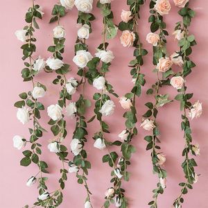 Decorative Flowers 1.8M White Artificial Peony Rose Vines Home Party Garden Decoration Garland Outdoor Wedding Arch Christmas Decor Rattan