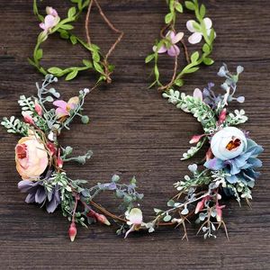 Pink Blue Flower Hair Jewelry Artificial Flower Tiara Hairband Bridal Summer Wreath Leaves Garland Hair Accessories For Women Vl318b