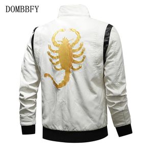 Men S Leather Faux Motorcykeljacka Spring Autumn Embroidered Scorpion Leisure Bomber Jackets rockar Male Stand Collar PU 230922