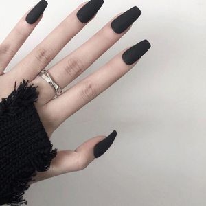 False Nails Matte Black Nail For Ballet Long Square Finished Tips Rectangle Fake Finger DIY Decoration