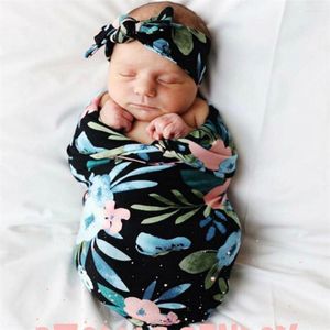 Blankets Sleeping For 0-6 Months Towel Cotton Print Wrapped Infant Swaddle Born Hair Band Baby Headband Beanie