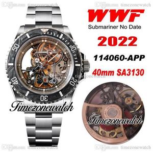 WWF Andrea Pirlo Project Skeleton SA3130 Relógio automático masculino preto moldura de fibra de carbono esqueleto mostrador 904L caixa de aço e pulseira 238L