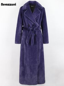 Pelliccia da donna finta nerazzurri inverno lungo viola nero spesso caldo morbido cappotto soffice donna telai doppio petto cappotto di pelliccia 230922