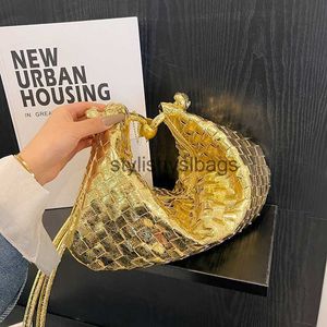 Cross Body Bags 2023 New Fashion Color One Shoulder Soft Leather Small Golden Ball Weaving Underarm Bag Method Stick Bag Handheld Bagstylishyslbags