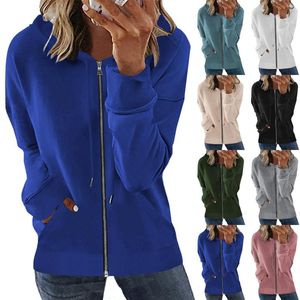 Women's T Shirts Womens Fashion Solid Zipper Draw String Up Casual Long Sleeve Hooded Sweatshirt Coat Tops Women 2023 T-shirts