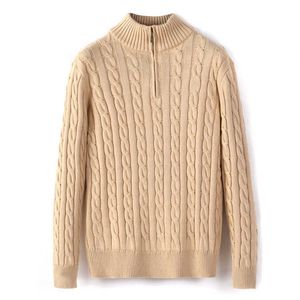 Mens tröja Vinterfleece tjock halv blixtlås Hög hals varm pullover kvalitet smal stickad ull designer stickade casual jumpers pinkwing-12 cxg9221