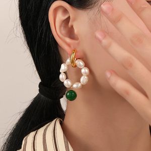 Hoop Earrings ALLME High Quality Freshwater Pearl For Women Handmade Braid Gold Plated Brass Circle Pendant Earring Gift