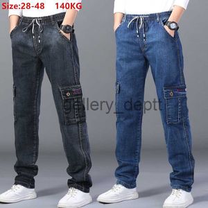 Herren Jeans Cargo Jeans Männer Elastisch Plus Größe 48 46 44 42 Hohe Taille Hose Gerade Arbeitshose Casual Stretched Black Denim Streetwear J230922