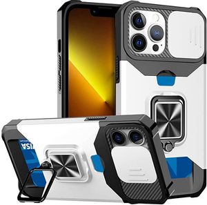 Shockproof Multifunction Case For IPhone 15 14 13 pro max Wallet Case With Hidden Card Slot Invisible Stand Back Sliding Window Lens Cover