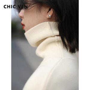 Women s Sweaters CHIC VEN Soft Waxy High Neck Bottomed Women Knitted Sweater Basic Solid Color Pullover Winter Turtleneck Office Lady Top 230922