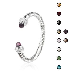 Bracciale rigido da 7 mm Bracciale in ottone placcato oro bianco di design con file di minuscoli zirconi bianchi per regali di compleanno per donne