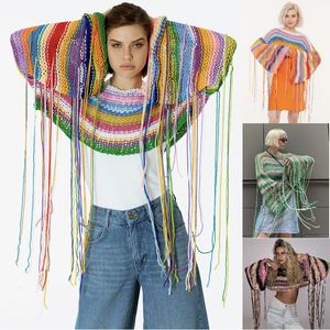 Kobiet Sweter's Rainbow Tassel Style wakacje luźne Sweter Tkający długie rękawy dzianinowe swobodne skoczki Autumnwinter Y2K Vintage Knitwear 230921