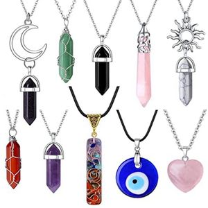 Hexagonal Column Pendant Natural Stone Wrapped Crystal Necklace Set Foreign Trade Jewelry