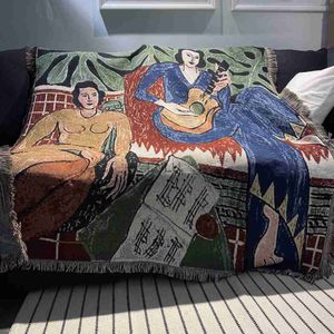 Koce swobodne koce dywanowe gitara Kobieta Matisse dywan sofa dywan dywan pojedynczy gobelin sofa koc rzut koce HKD230922