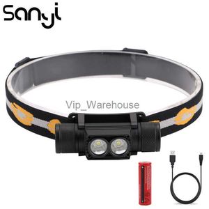 Head lamps SANYI 2*XML-L2 Headlight Power by 18650 Battery 6 Modes 3800LM Flashlight Forehead USB Charging Camping Hunting Headlamp HKD230922