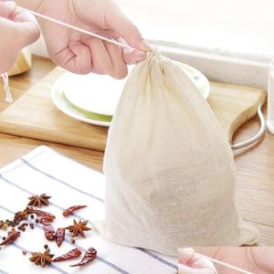 Kaffe Tools 100 Pieces Kitchen Food Muslin Cotton Storage DString Påsar Tom filter Sachet Mti Size Soap Cooke Cheesecloth P Dhajo