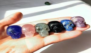 whole 6 pieces natural colorful carved quartz crystal skull to heal Reiki without polishing7084448