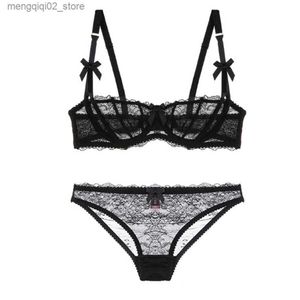 Bras sätter kvinnor underkläder Bras Set icke vadderat perspektiv Brassiere Bowknot Sexiga underkläder trosor Knickers Q230922