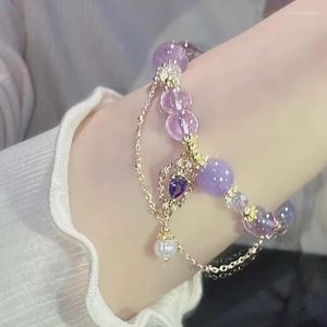 Braccialetti con ciondoli Bracciale con perline di ametista stile cinese Luce di lusso Nicchia Delicato senso della corda a mano fatata Regalo per le amiche