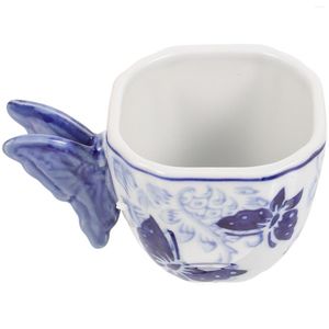 Tassen, Untertassen, chinesischer Stil, Kaffeetasse, Tassen, Schmetterling, Keramik, dekorative Teetasse, klein, blau-weißes Porzellan