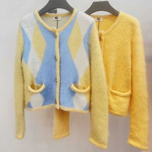 Autumn Same Variety "Snowy Snowflake" Light Yellow Coat Color Matching Knitted Cardigan Women's Sweater