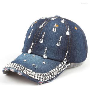 Ballkappen Mode Glänzende Strass Denim Baseballmütze Gute Qualität Schädel Outdoor Sports Snapback Hüte Für Männer Frauen 2024 Großhandel Marke