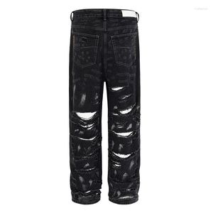 Men's Jeans Graffiti Printed Ripped Pants Men Harakuju Hip Hop Streetwear Denim Trousers Black