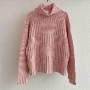 Swetery damskie Wysokiej jakości wełniane geneck eleganckie luźne leniwe ciepłe dzianiny pullover mody geometryczne paski