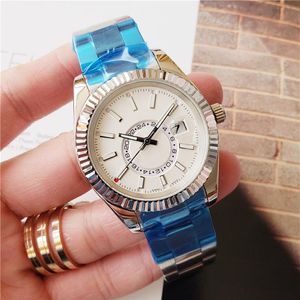 42mm Mens 기계식 자동 DE-We-ll 시계 캘린더 시계 스테인레스 스틸 스카이 남성 비즈니스 손목 시계 13812 RLS283X