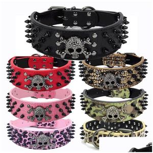 Dog Collars Leashes Fashion Wide Spiked Studded Leather Rivets With Cool Skl Pet Accessories For Medium Large Dogs S-Xl 235C3 Drop Del Dhbgz