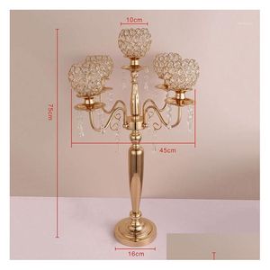 Party Decoration 10st 75 cm Tall Table Centerpiece Acrylic Gold 5 Arms Crystal Wedding Candelabra Candle Holder Supply Drop Delivery Otd8x