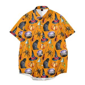 Camisa masculina vintage verão nova camisa havaiana de manga curta masculina halloween abóbora impressa praia camisas casuais homem oversized 6x194t