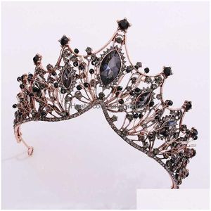 Hårsmycken Forseven retro barock stil svart/lila kristallprinsessan diadem tiaras och kron brud noiva pannband 210616 drop del dhoc1