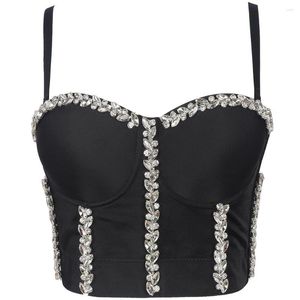 Women's Tanks Women Sexy Bustier Corset Crop Top Rinstones Glitter Camisoles Build In Bra Nightwears For Ladies Hook Eye Stage Costumes