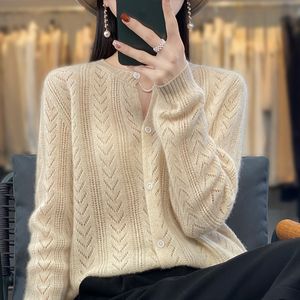 Kvinnors stickor Tees Wool Cardigan Womens Clothing Oneck Sweater Mujer Long Sleeve Tops Knitwears Korean Fashion Style in Outerwears Crochet 230921