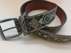 Bälten Real Leather Belt Ladies Carved Flower Pattern Design Retro Metal Women's Watch Strap Female High Quality