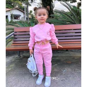 Soild Kids Tracksuit Girl Two Piece Set Outfit Sportswear Långärmad Crop Top Hoodie and Pants Set 2023 Fashion Spring Autumn Baby Girl Clothes Suits 1-8 år