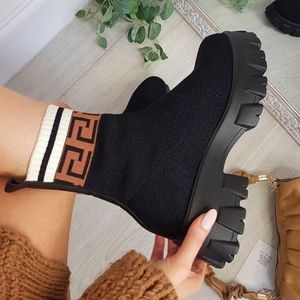 Boots Fashion Brand Women Ankle Streat Stretch Sock Boot Woman Shoes Platform Flat Elastic Fabric Autumn Winter Female 230922