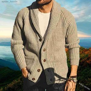 Suéter masculino suéter manga comprida cor sólida decote em v homens cardigan único botão de peito inverno outono malhas pulôver jaquetas l230922