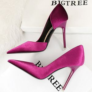 Sukienka buty Bigtree Purple Women Pumps Design zamszowe obcasy seksowne imprezowe szpilki lady luksusowy duży rozmiar 43 230921