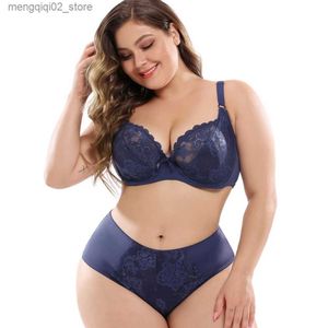 Set di reggiseni Set di reggiseni da donna in pizzo floreale Plus Size Lingerie femminile Coppa piena Reggiseno e slip sfoderati Set Slip ultra sottile 6 colori C D DD E F Q230922