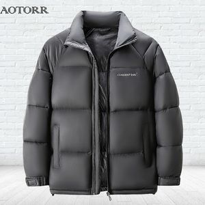 Mens Down Parkas Thickened Warm Cotton Winter Standup Collar Overcoat Casual Solidcoloured Coat Waterproof Filling Tops 230922