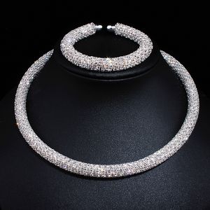 Dławiki Wyłącz luksusowe maxi kryształowy naszyjnik kołnierza złota/srebrne platowane rhinestone Naszyjniki Choker dla kobiet biżuteria ślubna 230921