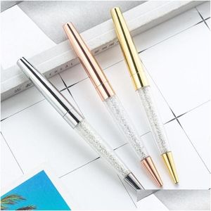 Ballpoint Pens Wholesale 3Pcs Diamond Crystal Pen Ring Wedding Office 0.7Mm Personality Custom Logo Stationery For Metal Gift1 Drop Otjgm