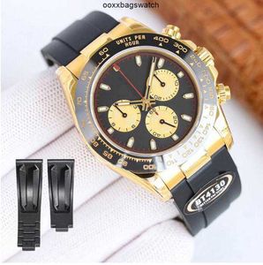 Luksusowe zegarki na nadgarstki Rolaxs Czyste zegarek 4130 Automatyczne zegarki 40 mm gumowy pasek meteoryt meteorytowe żółte złoto męskie zegarek śrubownia