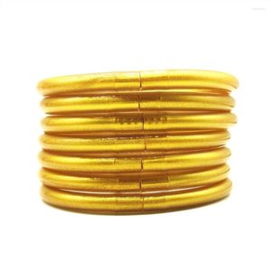 Bangle Golden Glitter Filled Jelly Soft Silicone Bracelet Sparkling Buddha Girl Fashion Bracelets For Women's Day Gift 7Pcs/Set